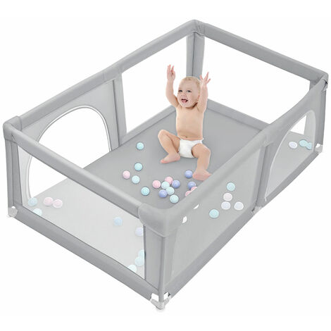 Box per Bambini,Recinto per Bambini con Morbida Rete Traspirante,Haloyo®,Centro di Attività Interno ed Esterno per 0-6 Anni Bambini,con 50 sfere,180 x 120 x 66cm,grigio chiaro