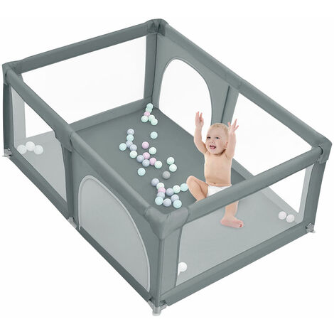 Box per Bambini,Recinto per Bambini con Morbida Rete Traspirante,Haloyo®,Centro di Attività Interno ed Esterno per 0-6 Anni Bambini,con 50 sfere,180 x 120 x 66cm,grigio scuro