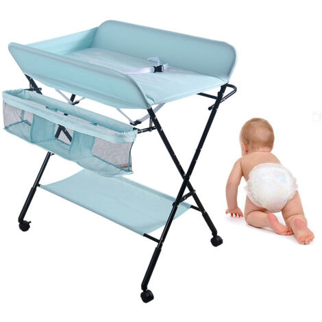 Tavolo per pannolini con ruote, pieghevole, fasciatoio portatile, 5 livelli regolabili, cestino portaoggetti da appendere per neonato, per camera dei bambini, 75 x 68 x 83-91 cm (B) verde