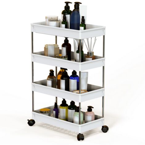 Uxcell Carrello Portaoggetti Sottile A 4 Ripiani Con Ruote – Per Bagno, Cucina E Ufficio, 41x31x101 Cm, Nero