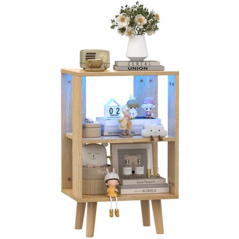 YITAHOME Comodino, tavolino con luci a LED e stazione di ricarica, comodino con cassetti per soggiorno, camera da letto, 40 x 40 x 60 cm, bianco