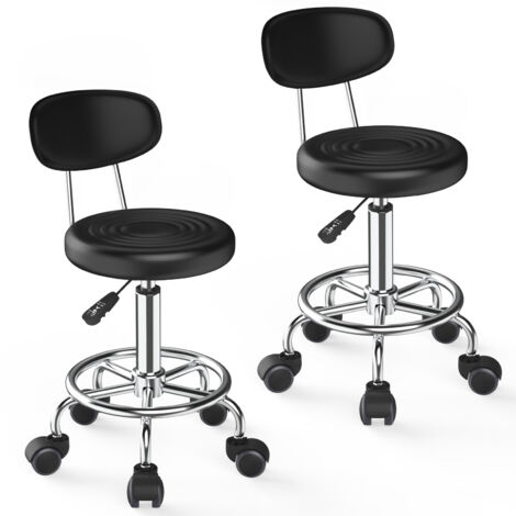 PIPIPOXER Set di 2 sgabelli da parrucchiere con schienale e sgabello, girevole a 360°, regolabile in altezza 47-61,5 cm, sgabello da ufficio ergonomico, adatto per saloni di massaggi (nero