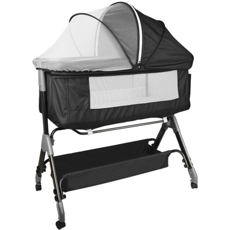 Lettino 2 in 1 con materasso, lettino per bambini, altezza regolabile, lettino per bambini con ruote, nero (1/5)