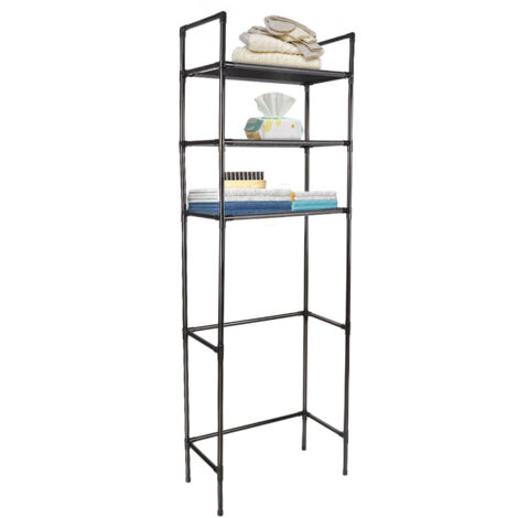 Haloyo® Scaffale per WC, Scaffale portaoggetti per WC a 3 ripiani, Unità sopra il WC, 150x50x26cm, Nero