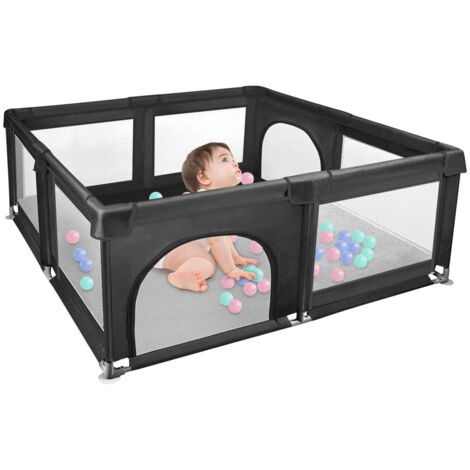 Haloyo® Baby Box, Baby Box, Box pieghevole con barriere, con rete traspirante all'interno e all'esterno, con 50 palline oceaniche, 120 x 120 x 66 cm, nero