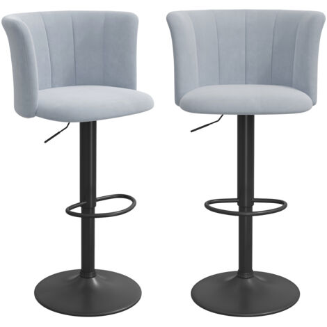 Set 2 Sgabelli Da Bar Regolabili In Altezza Con Schienale | Velluto Grigio Chiaro E Base Metallo - 2