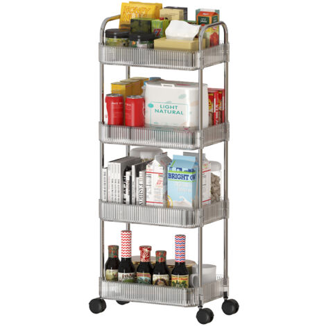 Haloyo® Carrello portaoggetti in acrilico trasparente a 4 ripiani, carrello da cucina, carrello multiuso, design moderno e pratico per organizzare bagno, cucina o ufficio, salvaspazio ed estetico, 40