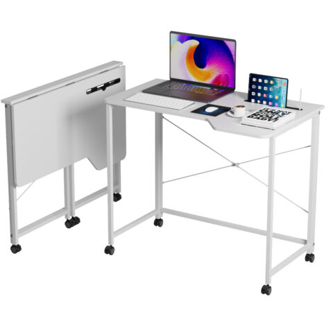 Scrivania per computer mobile Haloyo® con rotelle, scrivania da tavolo, ampio piano d'appoggio per ufficio domestico, 90x56x75 cm, bianco (1/5)
