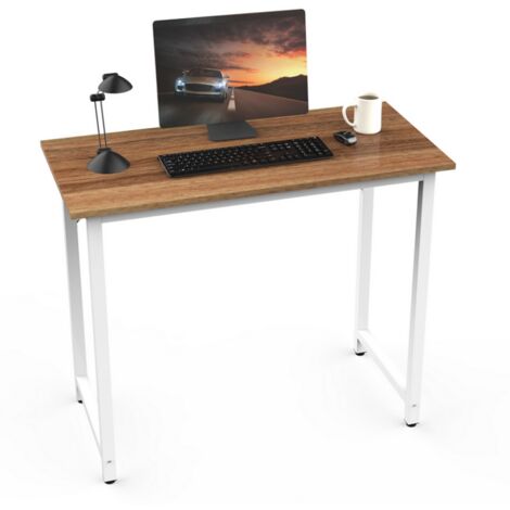 Scrivania Computer, Tavolo da Ufficio Salvaspazio, Scrivanie con Staffa per Alzata Staccabile+1 ganci, 100x50cm Tavolo da Lavoro Facile da Montare, Adatto per Ufficio Soggiorno Cameretta, Beige