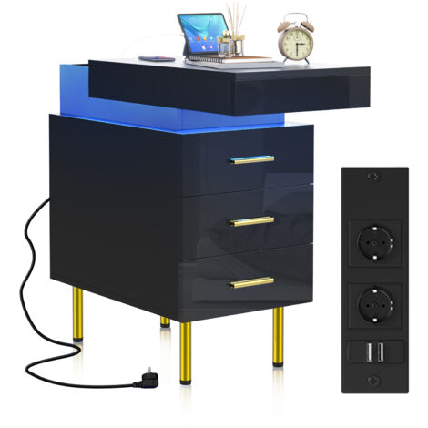 Tavolino Multifunzione Con Presa USB - 3 Ripiani, Portariviste, Per Spazi Piccoli, Grigio E Nero - Foto 4