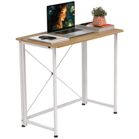 Scrivania pieghevole per computer Haloyo®, tavolo da ufficio, scrivania pieghevole per studio, lavoro, camera da letto, 80x45x74cm, colore legno