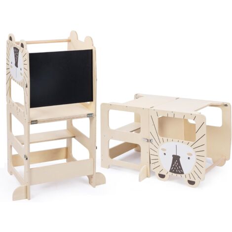 Haloyo® Torre di Apprendimento 3 in 1 con Lavagna  Design Riccio (87x42x38,5 cm)  Sgabello Montessori Regolabile  Per Bambini 1-6 Anni  Sicura e Colorata