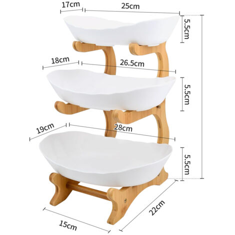 Cestini per frutta in plastica bianca, set di 3 ciotole ovali con supporto in legno naturale, vassoio da portata a più livelli | Leroy Merlin Cestini per frutta in plastica bianca, set di 3 ciotole ovali con supporto in legno naturale, vassoio da portata a più livelli | Leroy Merlin