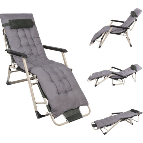 Sedia a sdraio, lettino prendisole pieghevole, lettino da giardino, lettino da giardino extra large, per terrazza, giardino, spiaggia, piscina, con supporto per cuscino 200 kg, grigio (1/5)