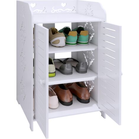Scarpiera a 3 ripiani con 2 ante, panca portascarpe per ingresso, mobiletto portaoggetti, per corridoio e bagno, 40x35x71 cm, bianco