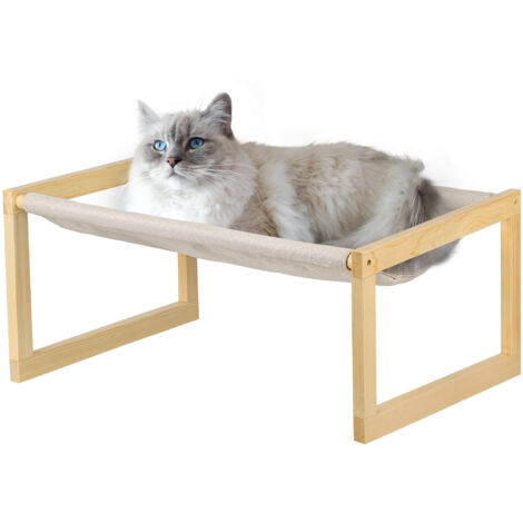 Haloyo® Letto per gatti in legno rimovibile, tende per gatti, rimovibile e lavabile, color legno