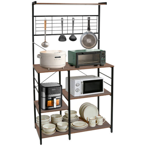 Haloyo® Mensola da cucina a 5 ripiani con 4 ganci, design industriale, mensola autoportante da appoggio realizzata in tubi metallici, 40x90x168 cm, marrone (1/5)