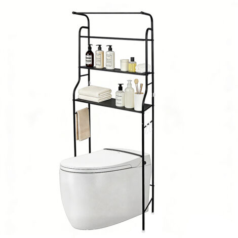 Haloyo® Mensola da bagno, mobiletto sopra il WC con 3 ripiani, per bagno, WC, balcone, 47x26x160 cm - Nero