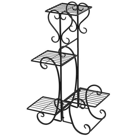 Scaffale Portavasi In Metallo – Rack Da Terra Con Motivi Floreali, Per Interni/esterni, Balcone E Giardino, Colore Bianco - 2
