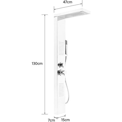 Pannello Colonna Doccia in Acciaio Inox, Funzioni da massaggi, doccia a pioggia e doccetta 15x47x130cm d'argento