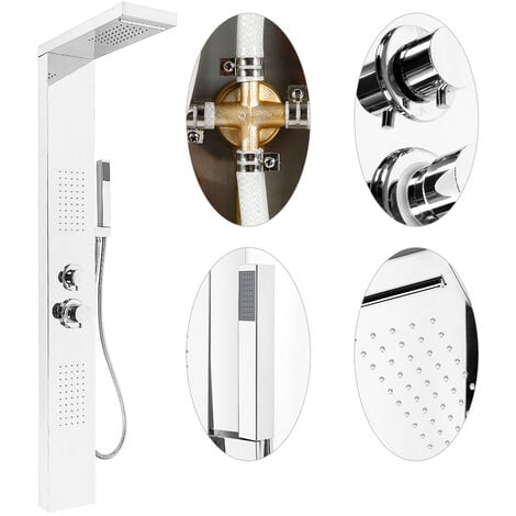 Pannello Colonna Doccia in Acciaio Inox, Funzioni da massaggi, doccia a pioggia e doccetta 15x47x130cm d'argento