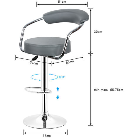 Sgabelli da Bar,2 x Girevole con Schienale per Bar,Cucina ,Pelle PU  Artificiale grigio