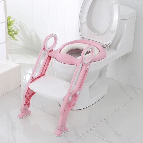 WC per Bambini con Scaletta Pieghevole, Sedile Imbottito, Cuscino per WC ,rosa