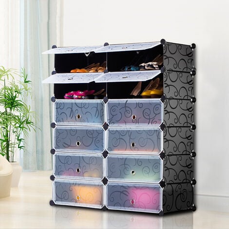 Scarpiera Plastica Grande Scatola portaoggetti per Sneaker 2x6 Cubes  Organizzatore di Scarpe Sistema di scaffalature 95x37x107cm