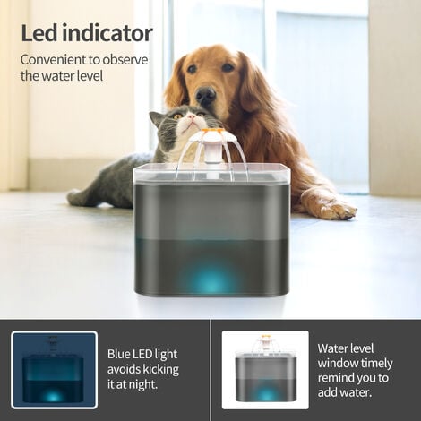 Fontanella per cani e gatti, distributore d'acqua per gatti silenzioso, con  LED, 2L distributore automatici