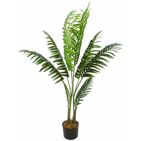 Palma Artificiale In Vaso - Foglia A Ventaglio, Altezza 45 Cm, Vaso Nero, Per Interni Ed Esterni