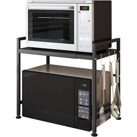Mensola Microonde Allungabile Forno a Supporto,Scaffale per Forno a Microonde Cucina della Griglia del Forno Salvaspazio-con 6 ganci-40/644536,5 cm (nero)