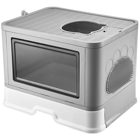 Cassette per Lettiera gatto chiusa, lettiera con paletta, lettiera con cappuccio e tavola massaggiante, doppia porta portatile pieghevole - grigio