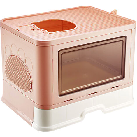 Cassette per Lettiera gatto chiusa, lettiera con paletta, lettiera con cappuccio e tavola massaggiante, doppia porta portatile pieghevole -rosa