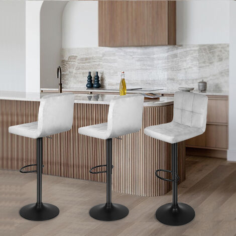 Set 4 Sgabelli Da Bar Girevoli In Velluto Nero Con Schienale E Poggiapiedi - Altezza 65cm Per Isola Cucina - Portata 150kg - 2