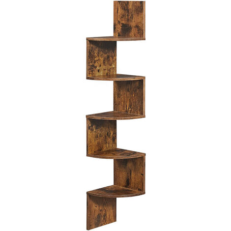 Scaffale Mensole Angolare a Parete con 5 Ripiani Mobile di Legno per Camera da Letto Soggiorno-colore retrò (1/5)