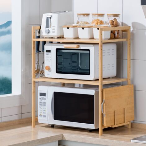 Supporto per Forno a Microonde, con 3 Ripiani, 4 Ganci ,Mensola Microonde, Organizzatore per Cucina, 523765 cm