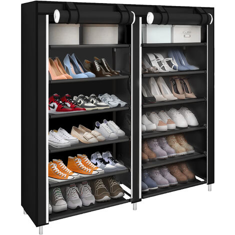 Baroni Home Scarpiera Salvaspazio In Tessuto Non Tessuto E Ferro - 5 Ripiani Regolabili - Per Camera, Corridoio E Cabina Armadio - Nero 57x28x92 Cm