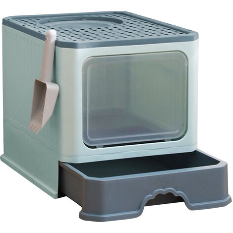 Cassette per Lettiera gatto chiusa, toilette per gatti chiusa grande pieghevole con Coperchio, lettiera chiusa per gatti lettiera per gatti con pala Vassoio Estraibile, Portatile 503538CM verde