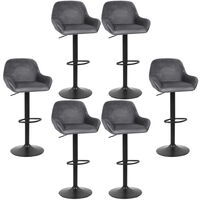 Haloyo Set di 6 Sgabelli da Bar, Seggiolone, Girevole a 360°, Regolabile in Altezza, con Schienale e Poggiapiedi, Velluto, Grigio Scuro
