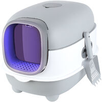 Toilette chiusa per gatti,Lettiera per gatti,Pala,Haloyo®,Toilette per Gatti Inodore con Cappuccio,Sterilizzazione e Deodorizzazione Ultravioletta,40 x 39 x 56cm,grigio