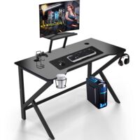 Haloyo® Scrivania per computer, scrivania da gioco, scrivania da gioco ergonomica, scrivania angolare da gioco, portabicchieri, 100x55x74cm, nero