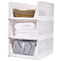 Haloyo® 3 Pack Organizer per armadio pieghevole, Organizer per riporre gli abiti, Cestino per cassetti in plastica per camera da letto, cucina, soggiorno, 33,5x43x54,5 cm, bianco