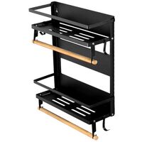 EASTTOWEST Portaspezie magnetico, scaffale magnetico da cucina a 4 ripiani per frigorifero, organizer con 2 porta asciugamani di carta e 5 ganci rimovibili, nero opaco