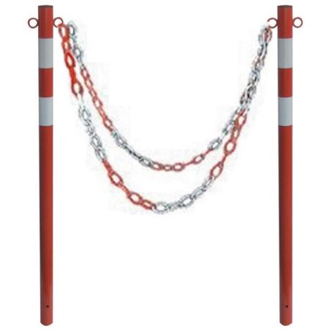 Capaldo – Poteau en acier 120 cm pour chaîne de signalisation – Colonne rouge et blanche avec bandes réfléchissantes – 1 pièce
