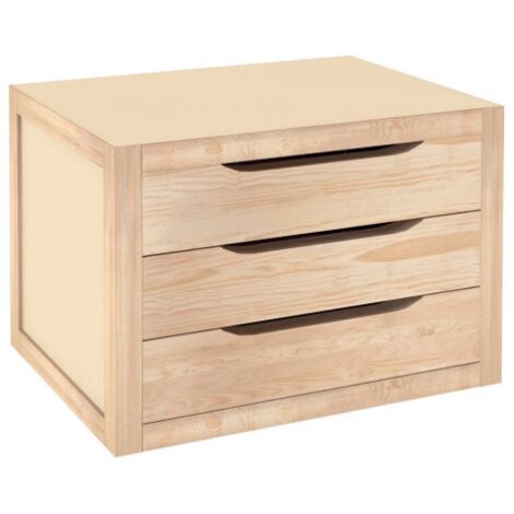 Commode 3 tiroirs en pin massif 39x30x29,5 cm – Meuble de rangement moderne – Finition brute PEFC – Prêt à monter – Astigarraga
