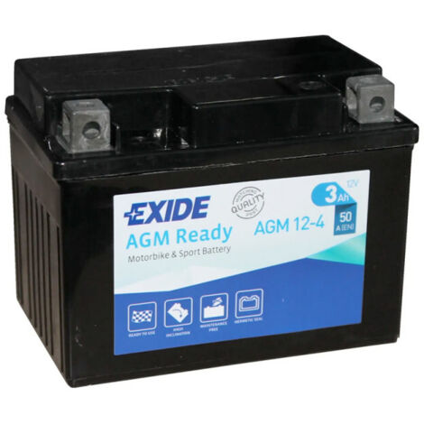 Batterie moto Exide AGM12-4 YTX4L-BS YB4L-B12v 3ah 50A (1/4)
