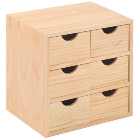 Astigarraga – Commode en bois 6 tiroirs – Dimensions 28x20x28 cm – Rangement esthétique pour petits objets – Bois brut - 28x20x28h (1/3)