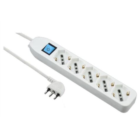 Multiprise 5 Prises Divalents Schuko Avec Interrupteur Et Prise Gain de Place