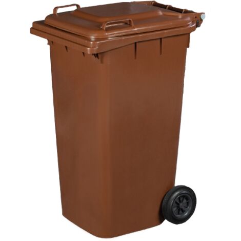 Poubelle en plastique marron 240 lt avec couvercle a' deux roues cm 72x58x106h bac de recyclage