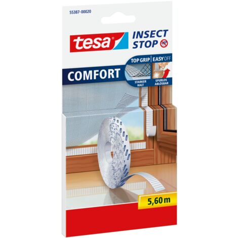 Tesa – Bande auto-agrippante 5,6 m – Fixation moustiquaires PVC, aluminium, bois – Retrait facile sans traces – Lavable à 30 °C